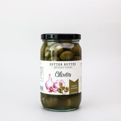 Garlic Stuffed Green Olives – Juicy & Flavorful 10oz. - Sutter Buttes Olive Oil