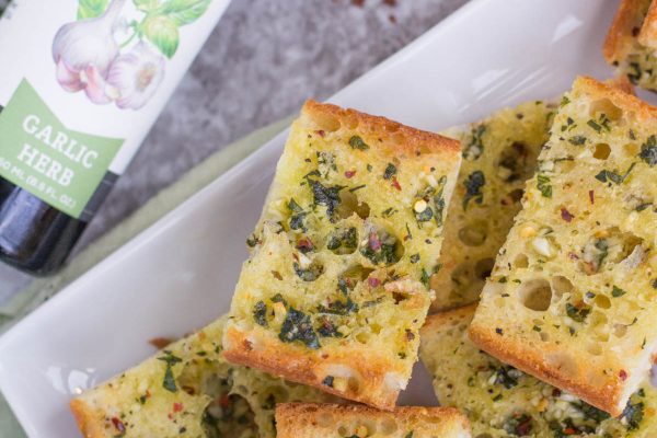 sutter buttes garlive herb olive oil, and garlic bread