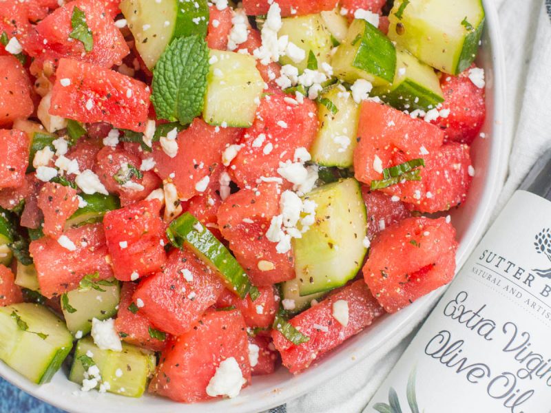 Cucumber Watermelon Feta Salad - Sutter Buttes Olive Oil Company